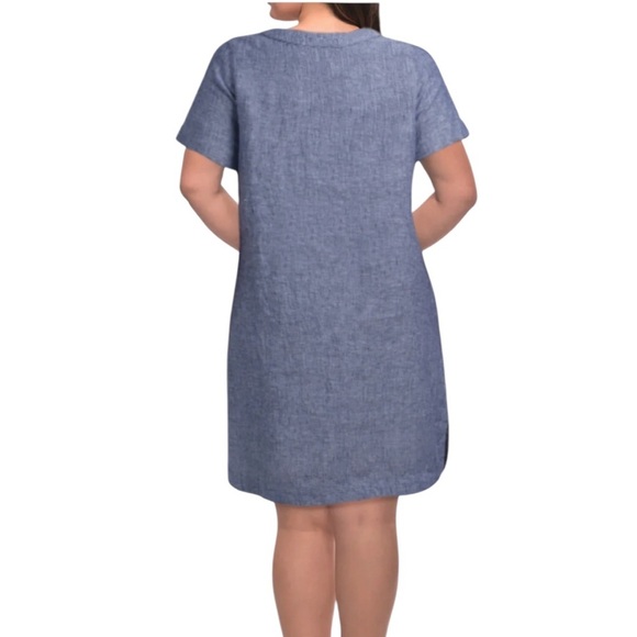 TAHARI 2X Linen Short Sleeve Dress Split Neck Pop Over - Picture 2 of 10